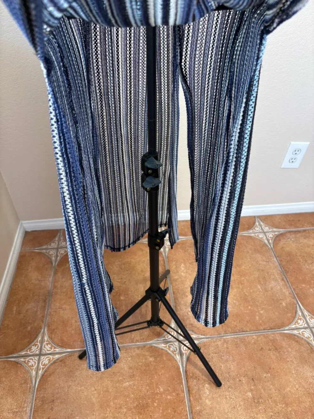 C&C California Blue Open Knit Swim CoverUp Skirt L Sheer Drawstring Beach Resort - Picture 7 of 13